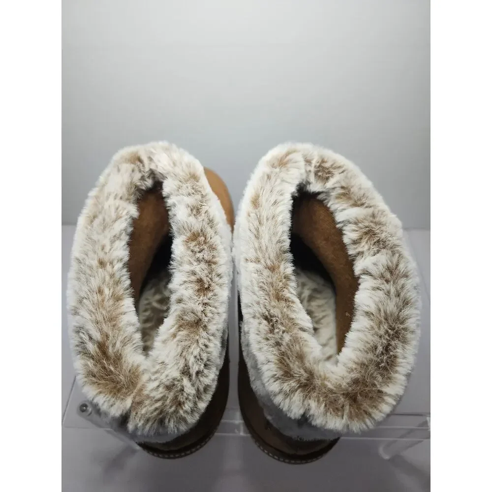 Skechers Women's Keepsakes Ankle Boots Booties Chestnut Brown Sz 8 Faux Fur